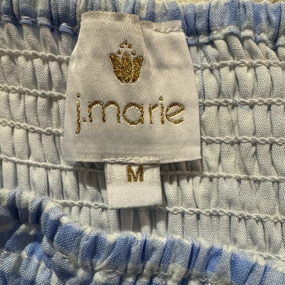 J.‎ Marie Linen tiered smocked blue white checkered Mini Skirt S - Picture 3 of 4